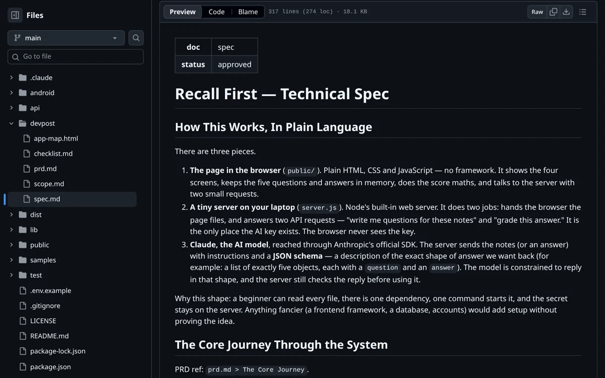 spec.md on GitHub, status approved
